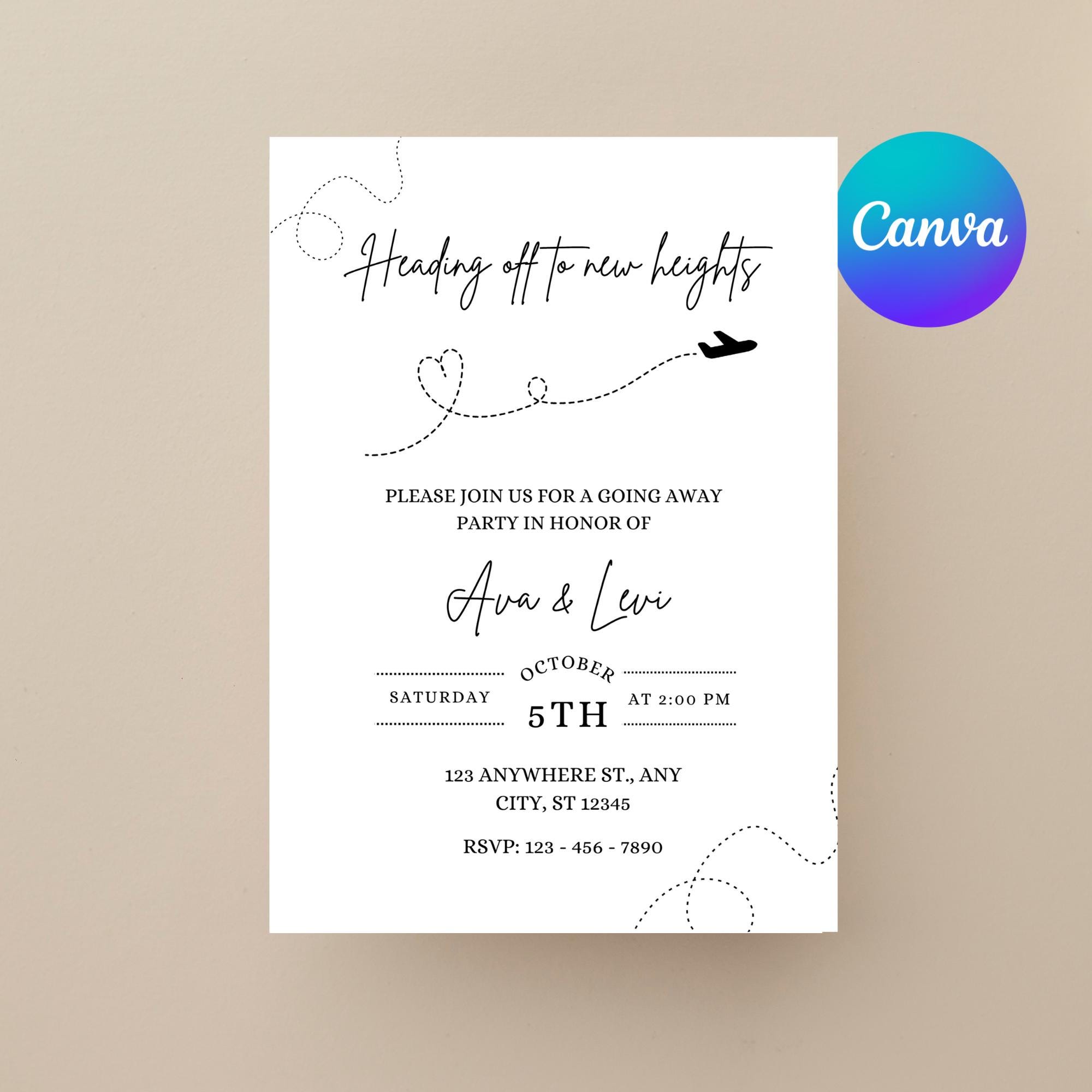 Farewell Party Invitation Template: Airplane Heart Design (canva Edit ...