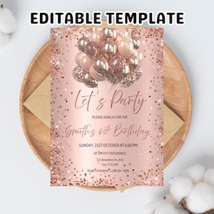Rose Gold Invitation Template Rose Gold Birthday Invitation 40Th, Rose Gold Birthday Invitation 50Th editable invitation