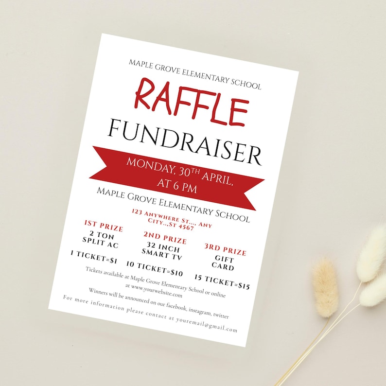Editable Raffle Fundraiser Flyer Template: Church, School, Charity ...