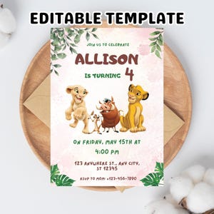 Lion King Birthday Invitation Template: Editable Printable Card (Digital Download)