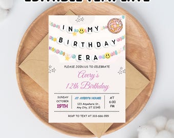 Editable Taylor Birthday Invitation: In My Birthday Era Party (Digital Printable 5x7" PDF Template)