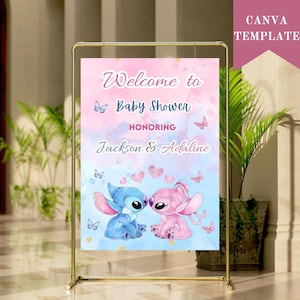 Stitch & Angel Baby Shower Welcome Sign: Editable Template (Digital Download)