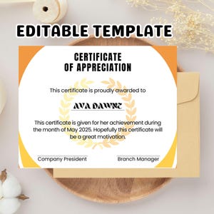 Modello di certificato di apprezzamento modificabile Canva / Certificato di premio stampabile / Download immediato / Modello di riconoscimento personalizzato