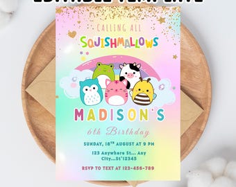 Squishmallow Birthday Invitation: Editable Canva Template (5x7 in, Digital Download