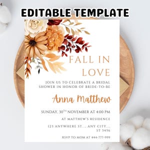Autumn Bridal Shower Invitation Template: Boho Floral Design (Digital Download, 5x7 in)