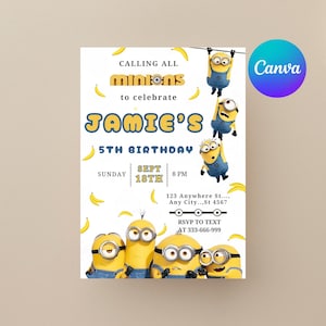 Minions Geburtstagseinladung | Bearbeitbar 5x7 Digitaler Download | Minion Party einladen für Jungen & Mädchen | Minion Einladen | Minion Bday einladen