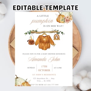 Pumpkin Baby Shower Invitation: Fall Theme, 5x7 Canva Template (Digital Download)