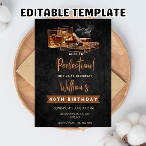 Aged to Perfection Birthday Invitation: Whiskey Theme (Instant Download, 5x7 in PDF File)