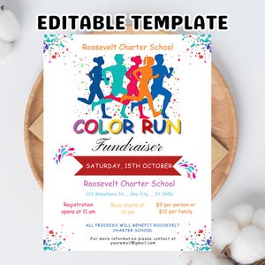 EDITABLE Color Run Invitation Flyer, School Community Fundraiser Event 5k 10k Race Charity School Benefit, Printable Poster Instant Download