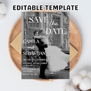 Digital Save The Date Template, Photo Save The Date Calendar, Minimalist Wedding Save The Date Video Invitation, Editable Canva Template