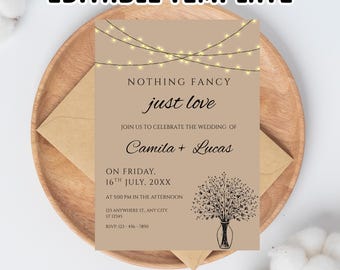 Textured Brown Wedding Invitation Template: Elopement Reception Invite (Canva PDF)