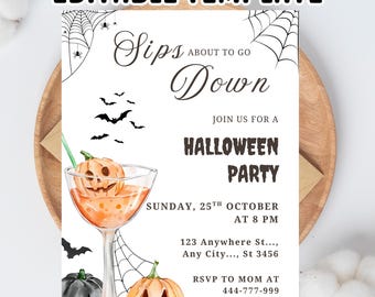 Editierbare Halloween Einladung zur Kostümparty: Cocktails & Kostüme (Digital)