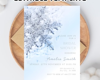 Snowflake Bridal Shower Invitation, Editable Canva Template (Digital Download)