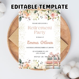 Retirement Celebration Invitation: Modern Storybook Floral (Digital Template, Editable Text, 5x7 in)