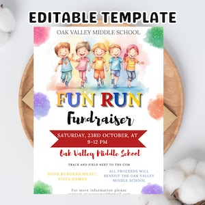 Fun Run Invitation, School or Charity Fundraiser Race Flyer, Editable Template, Digital Phone Evite, Printable Card, Instant Download