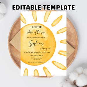 First Trip Around The Sun Birthday Invitation: Editable Canva Template (Digital Download