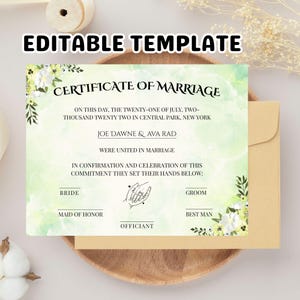 Druckbare moderne Heiratsurkunde, bearbeitbare Heiratsurkunde Vorlage, Canva bearbeitbar, Zertifikatvorlage, digitaler Download
