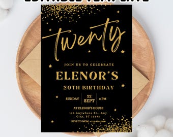 Black & Gold Birthday Dinner Invitation: Glam Diamond Evite (Digital Template Card, 5x7 in