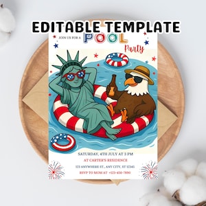 Editable Independence Day Pool Party Patriotic, 4Th Of July Pool Party Invitation Invite Editable Template Instant Download