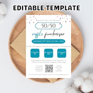 50/50 Raffle Fundraiser Flyer Template: Editable Canva Design (8.5x11 in)