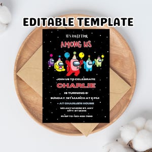 Editable Among us invitation Birthday Invitation, Kids Birthday Invitation,Amoung us Game invite, Digital Editable Personalized Canva