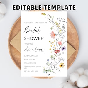 Boho Floral Bridal Shower Invitation: Wildflower Template (Downloadable PDF
