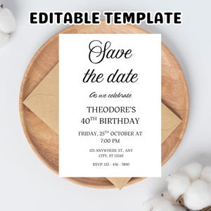 Digital Save The Date 40th Birthday CanvaTemplate, Electronic Save The Date, Birthday Invitation, Unique Editable Bday Invitation,