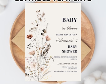 Wildflower Baby Shower Mobile Invitation: Editable Floral Electronic Invite (PDF Downloadable Template 5x7 in )
