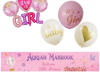 Baby Shower Banner And Balloon set Boy and Girl Aqiqah Mubarak  party decor Gift