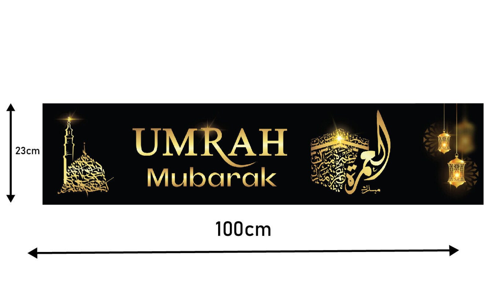 Umrah Mubarak Banner – 2 Meter Lang, Aus Hochwertiger Karte (350 G/m²), Mit Aufhängeband