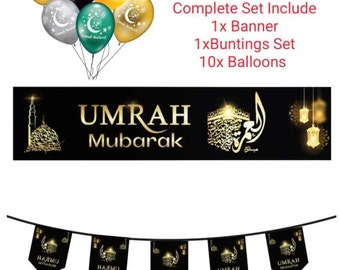 Gloednieuwe Umrah Mubarak Black Set Banner Bunting Latex Ballon en Folie Ballon decoratieve muurophanging 2023