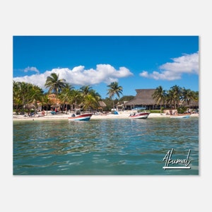 Akumal Mexico Poster Wall Art | Akumal Beach Home Decor | Akumal Digital Print | Akumal Palms Trees Horizontal | Akumal Hanging Travel Photo
