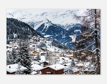 Verbier Switzerland Poster: Swiss Alps Winter Chalets Art