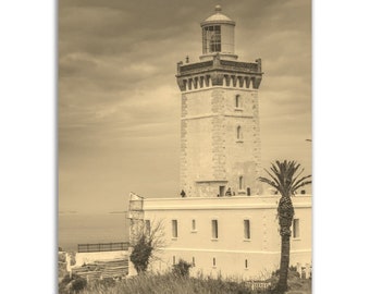 Tangier Lighthouse Print: Vintage Sepia Travel Poster
