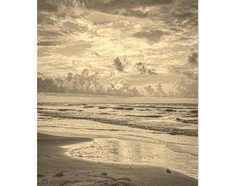 Vintage Galveston Beach Print: Sepia Tone Travel Poster