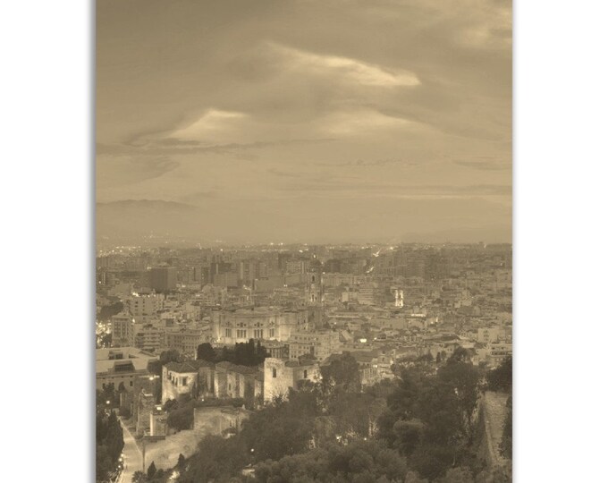 Malaga Poster Vintage Spain Print | Retro Malaga Sepia Photo Gift | Malaga Wall Art Spanish Home Decor Vertical Malaga Travel City Souvenir