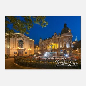 Bielsko-Biala Poland Poster Print Wall Art | Bielsko-Biala Home Decor | Theater Main Post Office Evening | Bielsko-Biala Travel Photo Gift