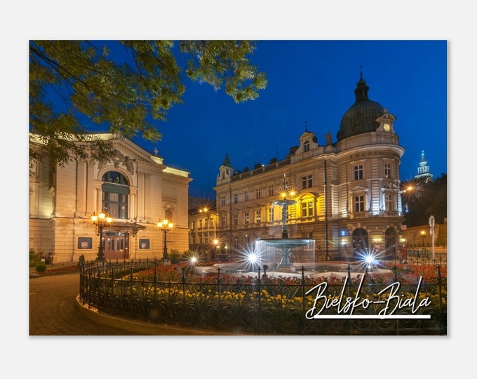 Bielsko-Biala Poland Poster Print Wall Art | Bielsko-Biala Home Decor | Theater Main Post Office Evening | Bielsko-Biala Travel Photo Gift