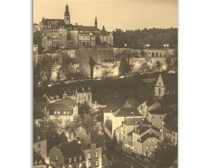 Luxembourg City Poster Vintage Print | Retro Luxembourg Sepia Photo Gift | Luxembourg City Wall Art Home Decor Vertical Travel City Souvenir