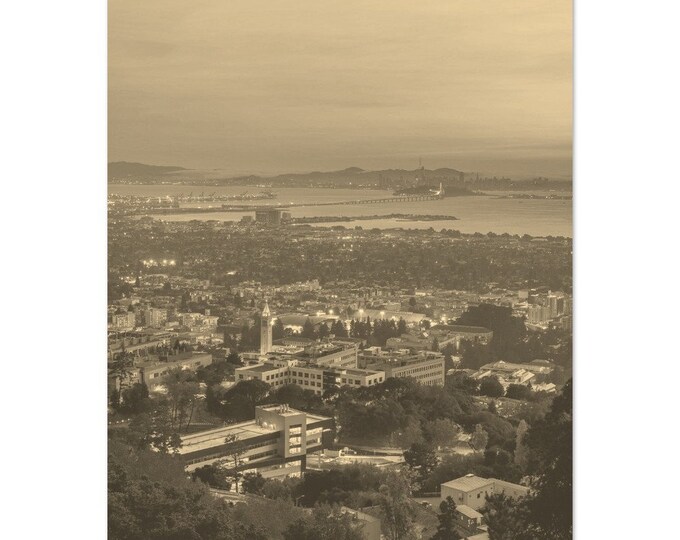 Vintage Berkeley California Travel Poster Print Wall Art | Retro Berkeley Town Home Decor | Berkeley USA Coast Print Vertical Sepia Photo