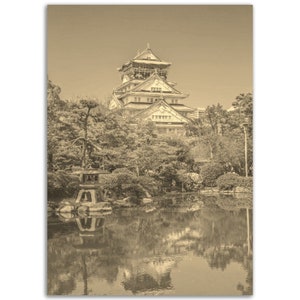 Vintage Osaka Japan Poster Print | Retro Osaka Park Temple Sepia Photo Gift | Osaka Wall Art Home Decor | Vertical Osaka Travel City Poster