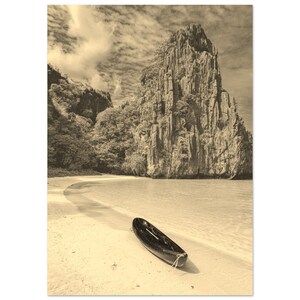 Vintage Palawan Coast Philippines Travel Poster Print Wall Art | Retro Palawan Rocks Home Decor Print  | Palawan Boat Seascape Sepia Photo