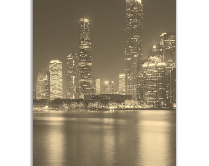 Guangzhou China Poster Vintage Print | Retro China Cityscape Sepia Photo Gift | Asia Wall Art Home Decor | Vertical Guangzhou Photo Poster