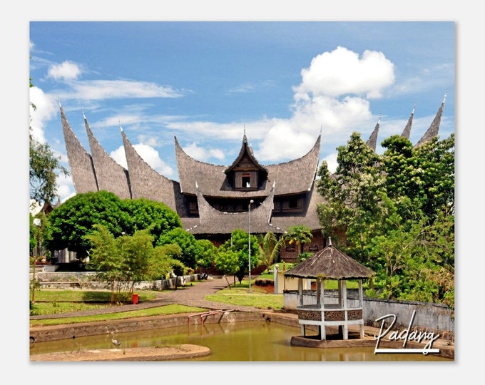 Padang Indonesia Travel Poster Wall Art | Padang Home Decor | Padang Minagkabau House Print | Padang Architecture Skyline Hangings Photo