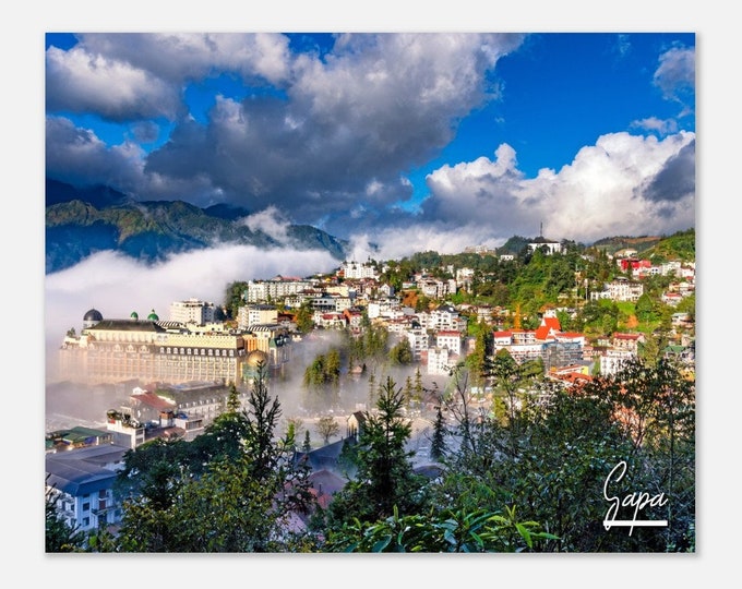 Sapa Vietnam Travel Poster Wall Art | Sapa Town Home Decor | Sapa Skyline Digital Print | Sapa Fog Horizontal | Sapa Mountain Hangings Photo