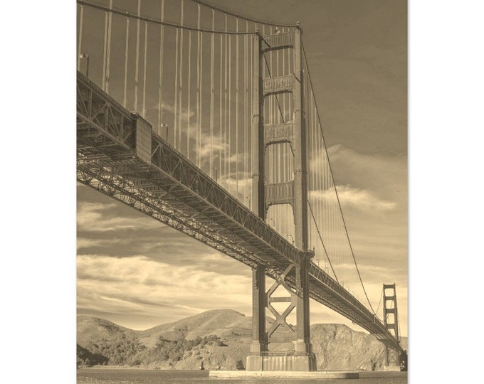 Vintage San Francisco California Travel Poster Print Wall Art | Retro San Francisco Home Decor | San Francisco Bridge Vertical Sepia Photo