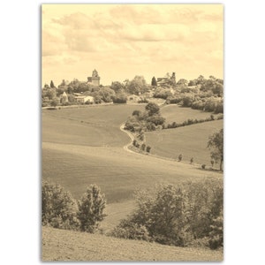 Occitanie Poster France Vintage Print | Retro Countryside Field Sepia Photo Gift | Occitanie Wall Art Home Decor | Vertical Occitanie Photo