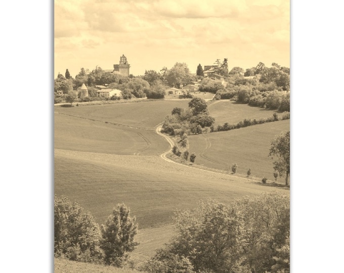 Occitanie Poster France Vintage Print | Retro Countryside Field Sepia Photo Gift | Occitanie Wall Art Home Decor | Vertical Occitanie Photo