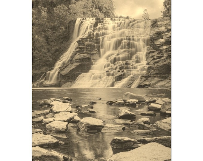 Vintage Ithaca New York Travel Poster Print Wall Art | Retro Ithaca Home Decor | Ithaca Waterfalls Print Vertical | Ithaca Sepia Photo Gift