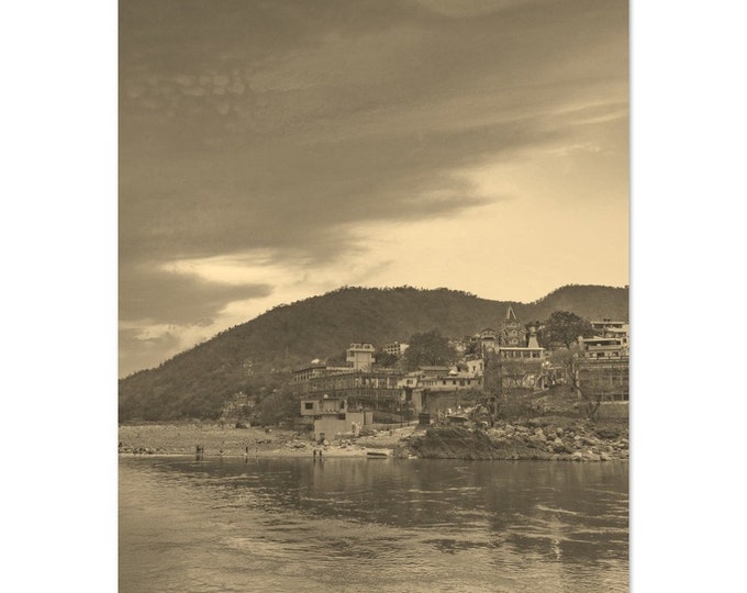 Vintage Rishikesh India Travel Poster Print Wall Art | Retro Rishikesh Coast Home Decor | Rishikesh Print Vertical | Rishikesh Sepia Photo
